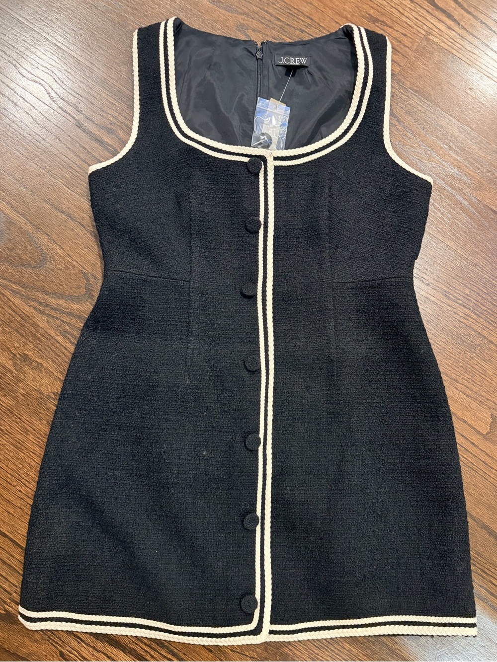 J. Crew Black Sleeveless Tweed Mini Dress with Cream Trim